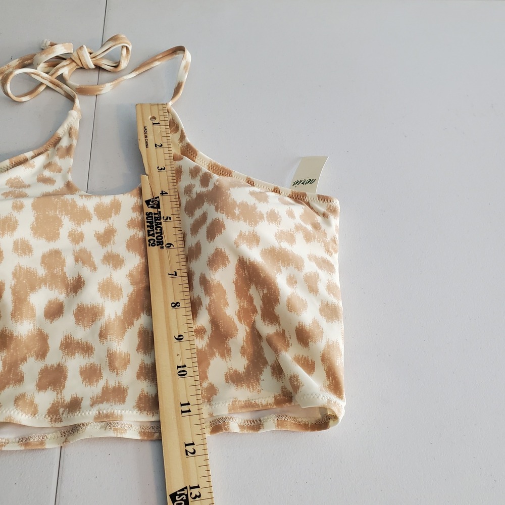 NWT Aerie RealGood Bandeau Longline Halter Bikini Top XL Tan Animal Print Ribbed - Picture 5 of 10